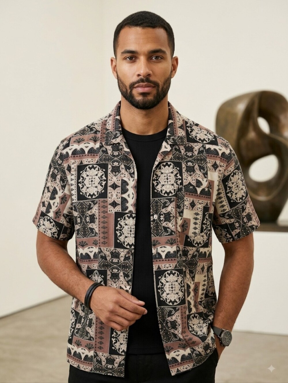 Frank and Oak Retro Mutlicolor Pattern 100% Organic Cotton Short Sleeves Shirt M